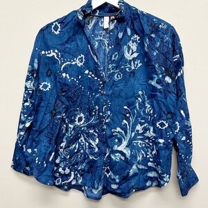 Pilcro Anthropologie Blue Floral Ruffle Shirt Top Women’s S Small Anthro